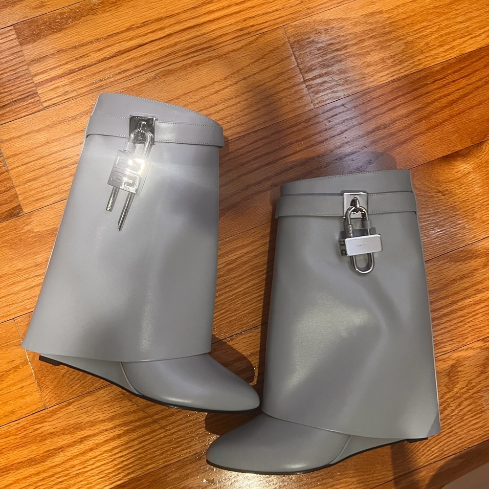 Givenchy Gray Heeled Boots with Silver Accents